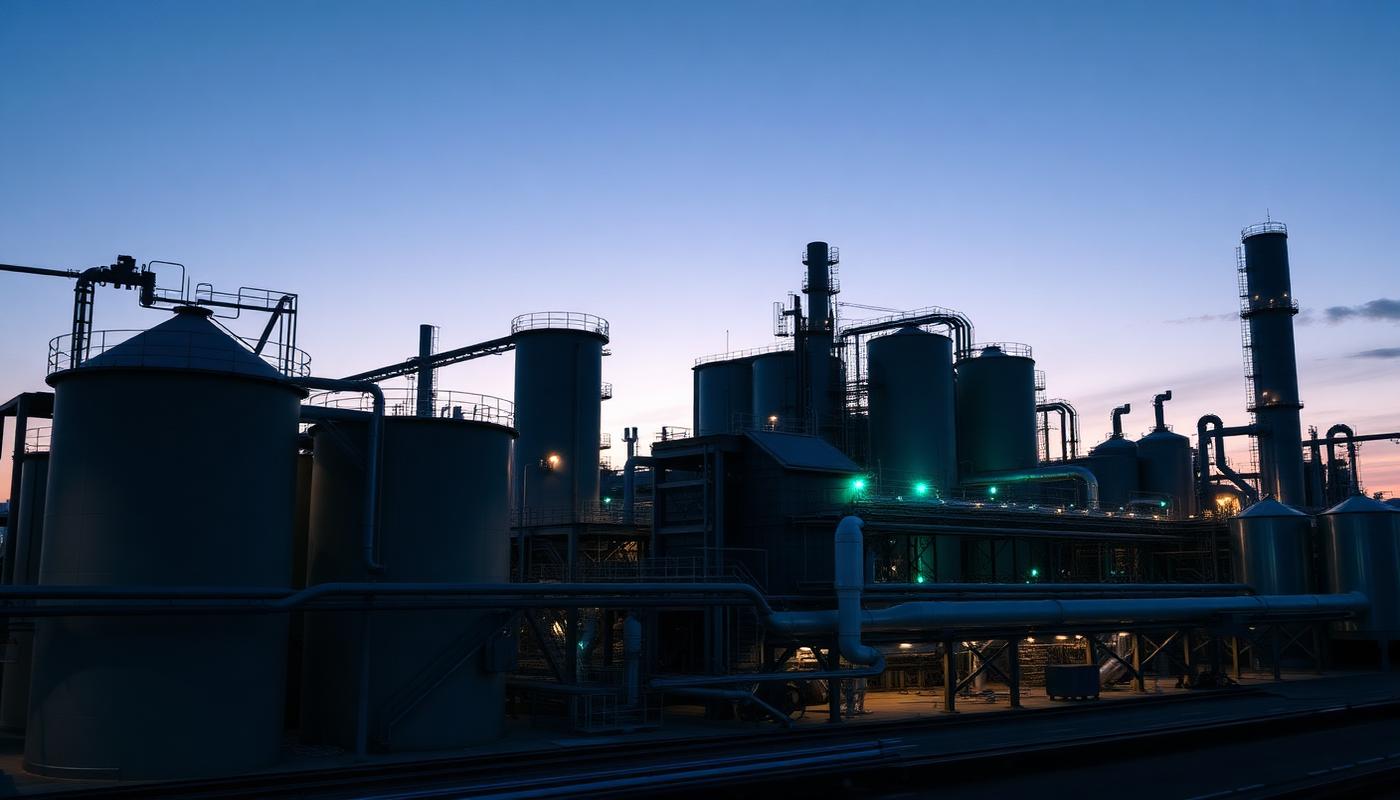 Aarya Adhesives manufacturing plant at dusk